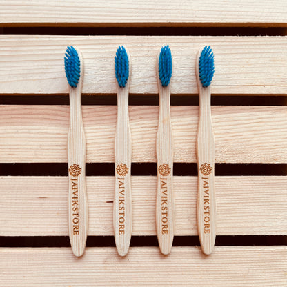 Jaivik Store Bamboo Toothbrush for Kids, Curvy Blue, Set of 4 – Sustainable, eco-friendly with charcoal-infused bristles