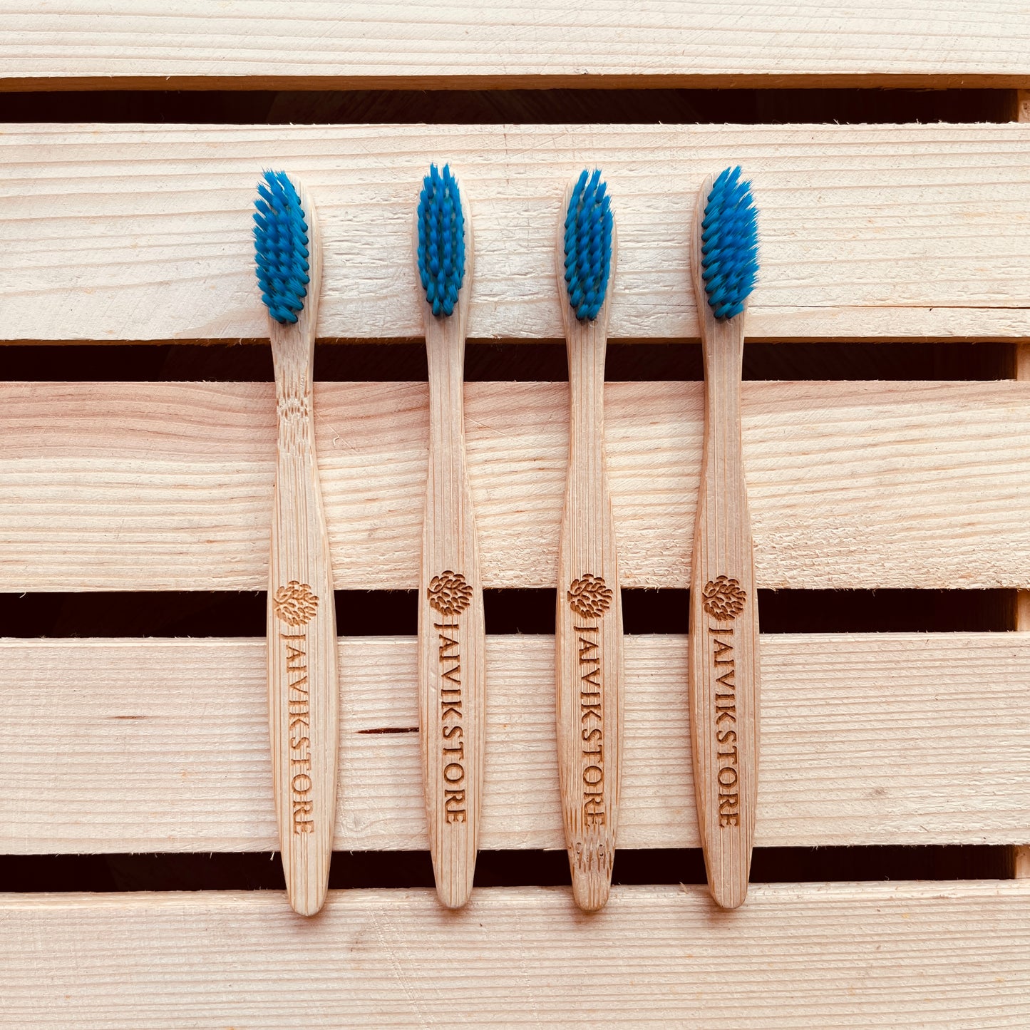 Jaivik Store Bamboo Toothbrush for Kids, Round Blue, Set of 4 – Sustainable with soft bristles and round handle