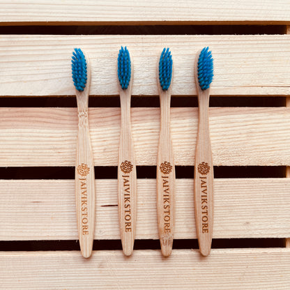 Jaivik Store Bamboo Toothbrush for Kids, Round Blue, Set of 4 – Sustainable with soft bristles and round handle