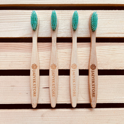 Jaivik Store Bamboo Toothbrush for Kids, Round Turquoise, Set of 4 – Biodegradable, with soft bristles and round handle