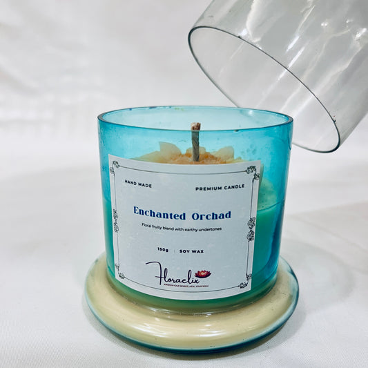 Jaivik Store Enchanted Orchard bell jar soy wax candle, 150g, showing the process of opening the elegant jar