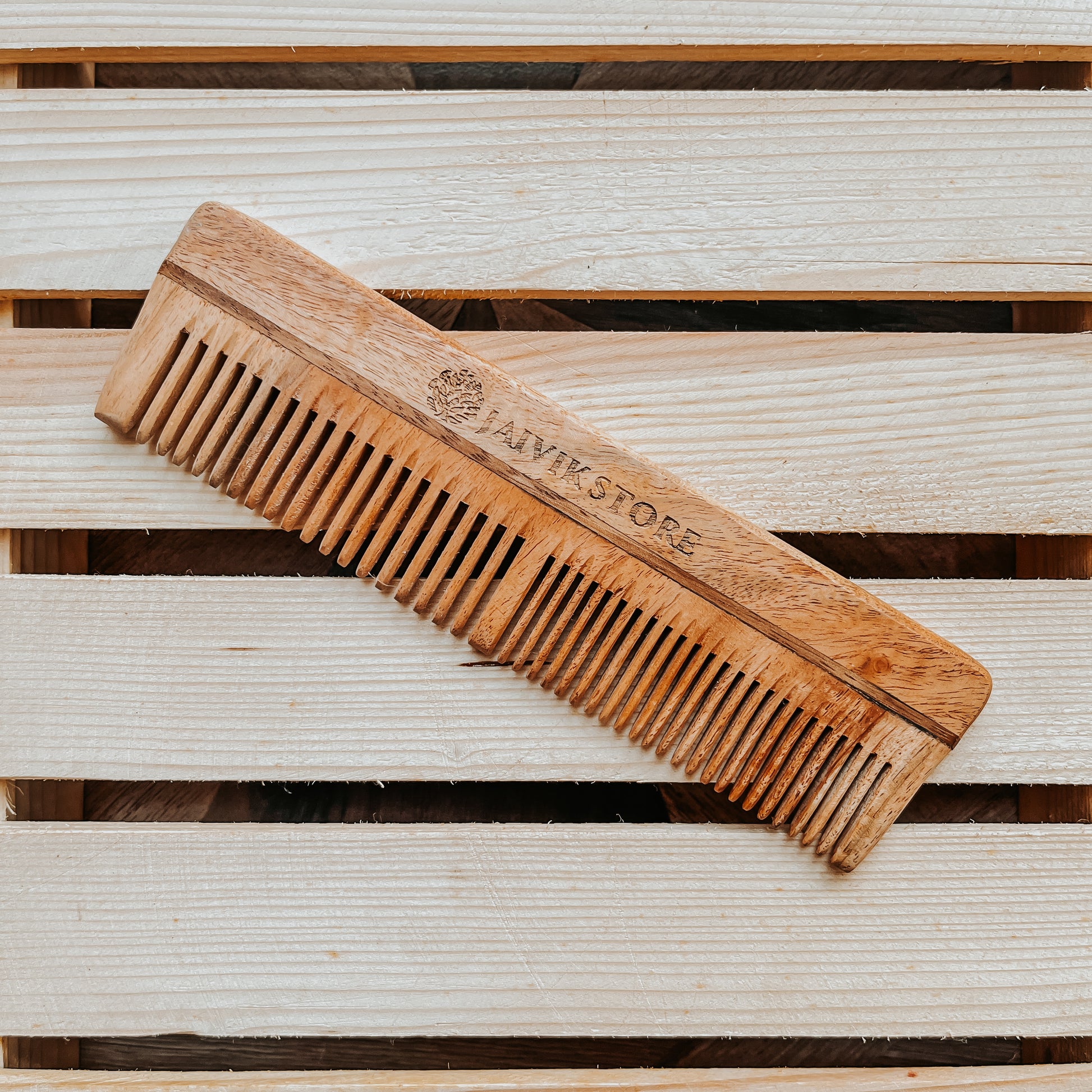 Jaivik Store Neem Wooden Comb with Dual Tooth Design - Detangles, Promotes Hair Growth, Controls Frizz, Unisex & Eco-Friendly