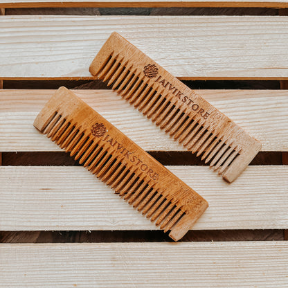 Jaivik Store Neem Wooden Comb for Kids - Set of 2 - Pocket Comb Design for Detangling, Frizz Control, Unisex & Eco-Friendly