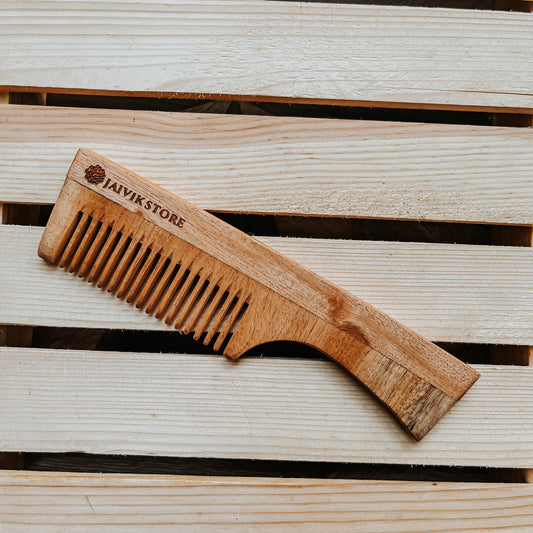 Jaivik Store Neem Wooden Comb with Handle - Wide Tooth Design, Detangles, Promotes Hair Growth, Unisex & Eco-Friendly