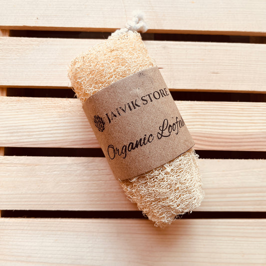 Jaivik Store organic straight loofah bath scrubber, a natural exfoliator in its original shape for healthy skin