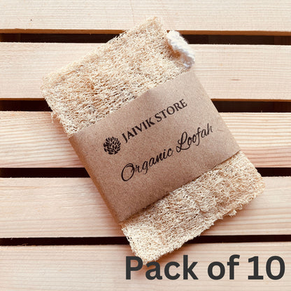 Jaivik Store pack of 10 organic natural loofah rectangle bath scrubbers, ideal for exfoliation and healthy glow