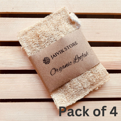 Jaivik Store pack of 4 organic natural loofah rectangle bath scrubbers, perfect for skin exfoliation and glow