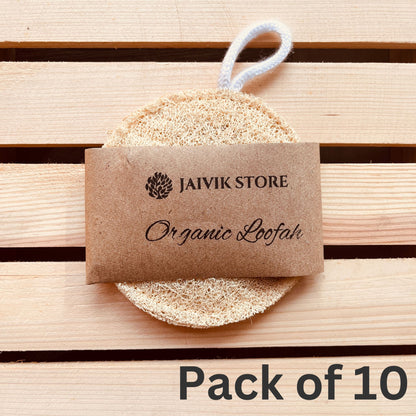 Jaivik Store pack of 10 organic round loofah bath scrubbers for gentle exfoliation and radiant skin glow