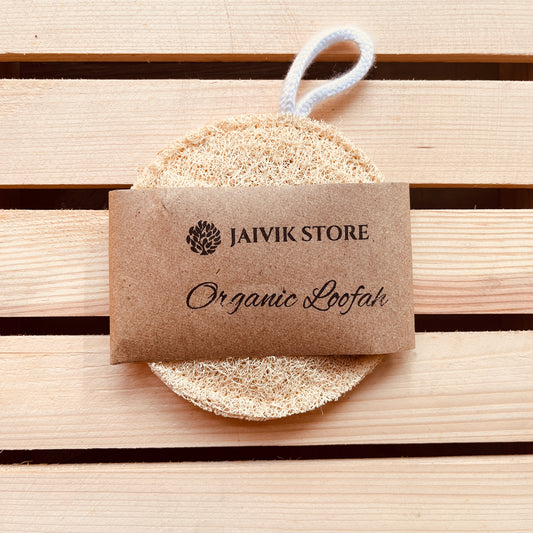 Jaivik Store organic round loofah natural bath scrubber, a gentle exfoliator for a healthy skin glow