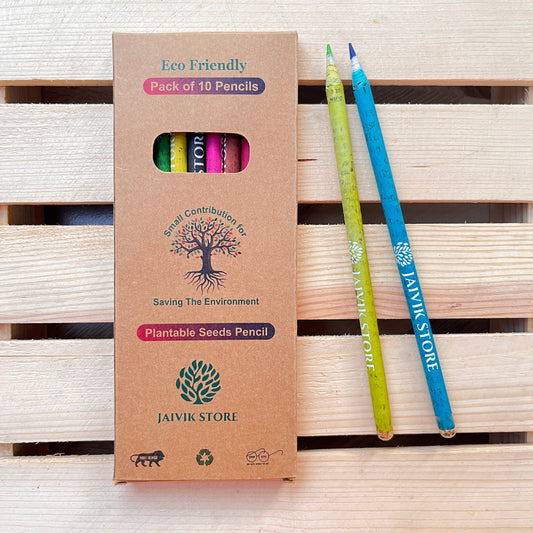 Jaivik Store Plantable Colour Pencils - Displayed Outside the Box, Eco-Friendly Design Made from Recycled Paper