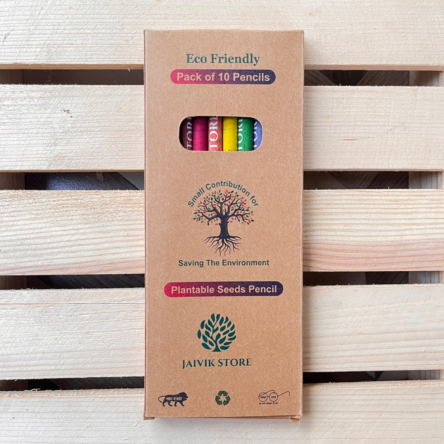 Jaivik Store Plantable Colour Pencils - Eco-Friendly Pack of 10 Made from Recycled Paper for Sustainable Creativity