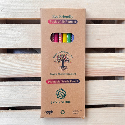 Jaivik Store Plantable Colour Pencils - Eco-Friendly Pack of 10 Made from Recycled Paper for Sustainable Creativity