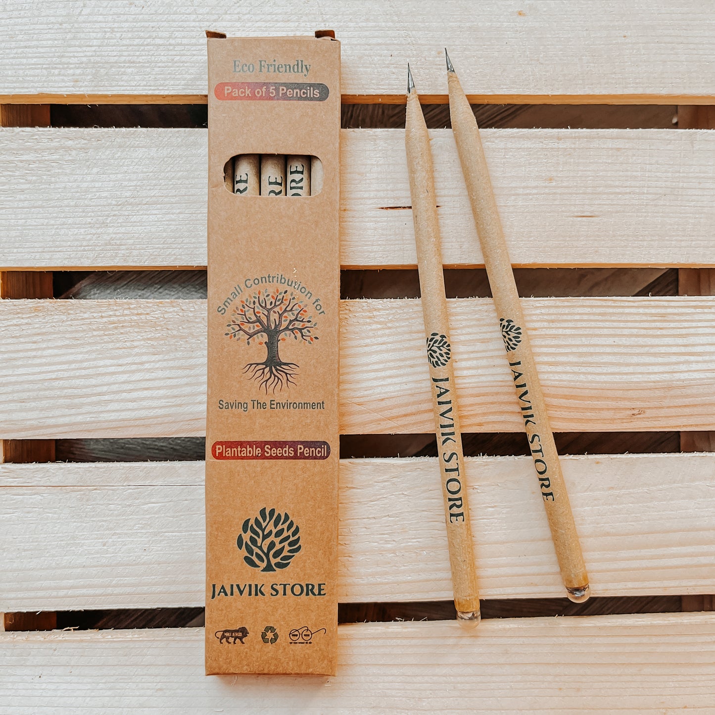 Jaivik Store Plantable Seed Pencils - Brown 2B Pencils Displayed Outside the Box, Eco-Friendly and Recyclable