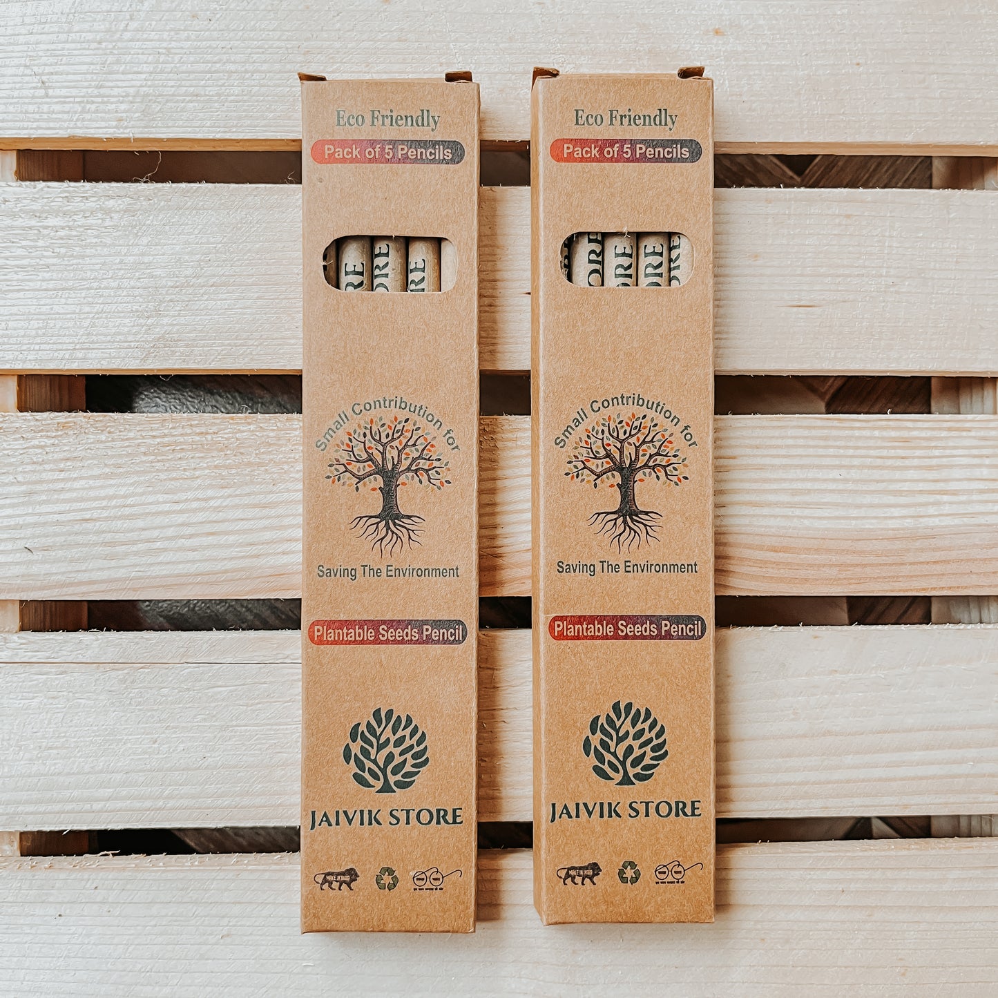 Jaivik Store Plantable Seed Pencils - Pack of 2 Brown 2B Pencils with Seeds, Eco-Friendly and Sustainable