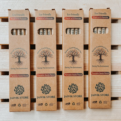 Jaivik Store Plantable Seed Pencils - Pack of 4 Brown 2B Pencils Made from Recycled Paper, Eco-Friendly