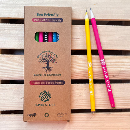 Jaivik Store Plantable Seed Pencils - Multi-Colored 2B Pencils Displayed Outside the Box, Made from Recycled Paper