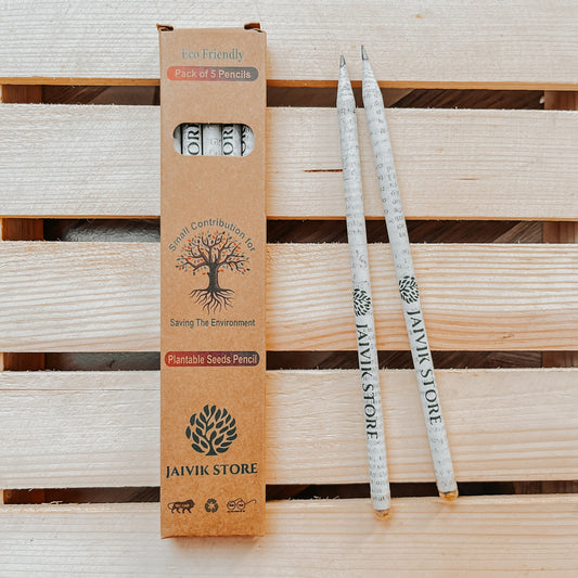 Jaivik Store Plantable Seed Pencils - Recycled Newspaper 2B Pencils Displayed Outside the Box, Eco-Friendly Design