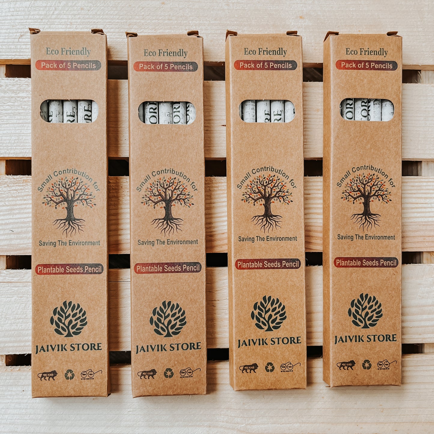 Jaivik Store Plantable Seed Pencils - Pack of 4 Crafted from Recycled Newspaper, 2B Extra Dark Lead, Eco-Friendly