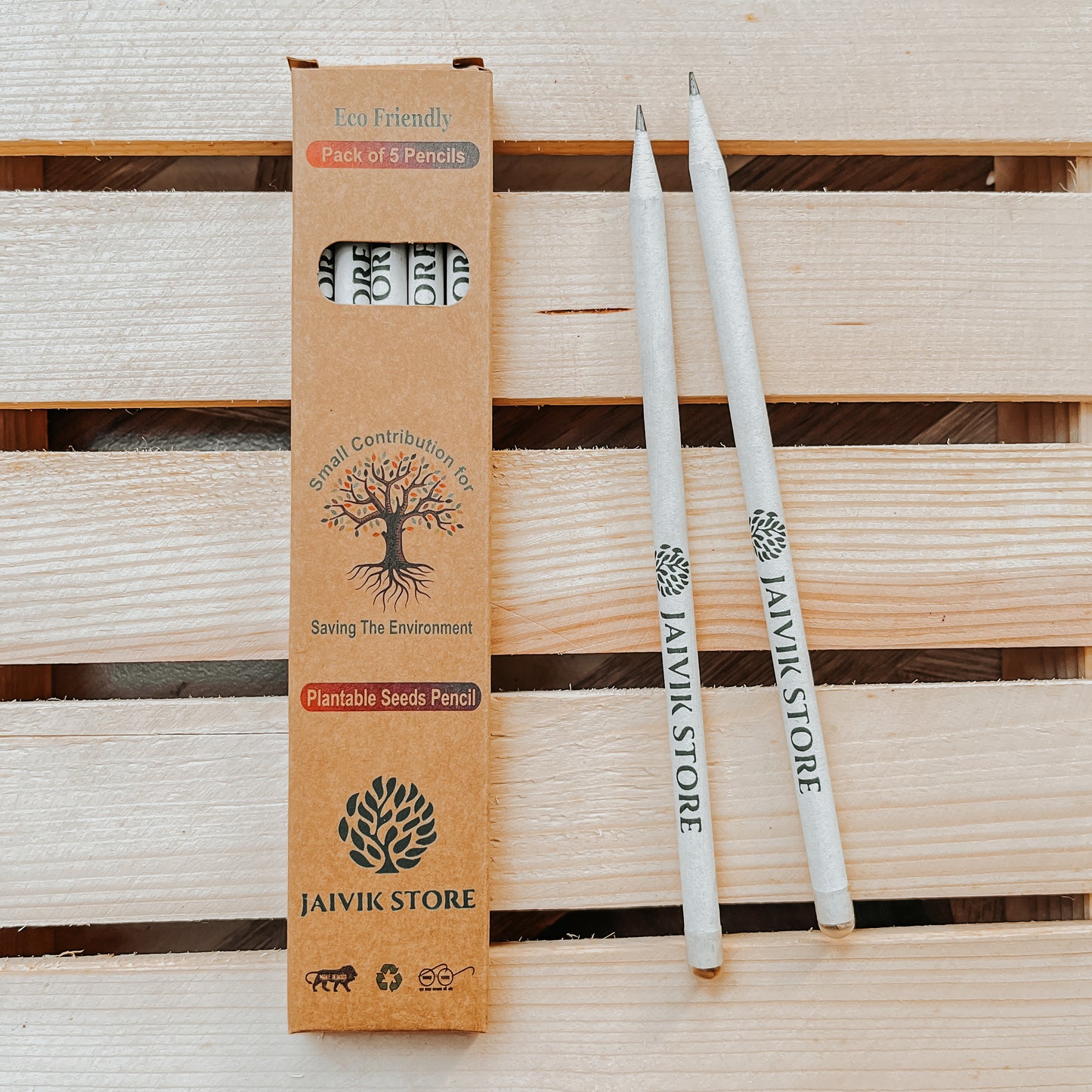 Jaivik Store Plantable Seed Pencils - White 2B Pencils Displayed Outside the Box, Eco-Friendly and Recyclable