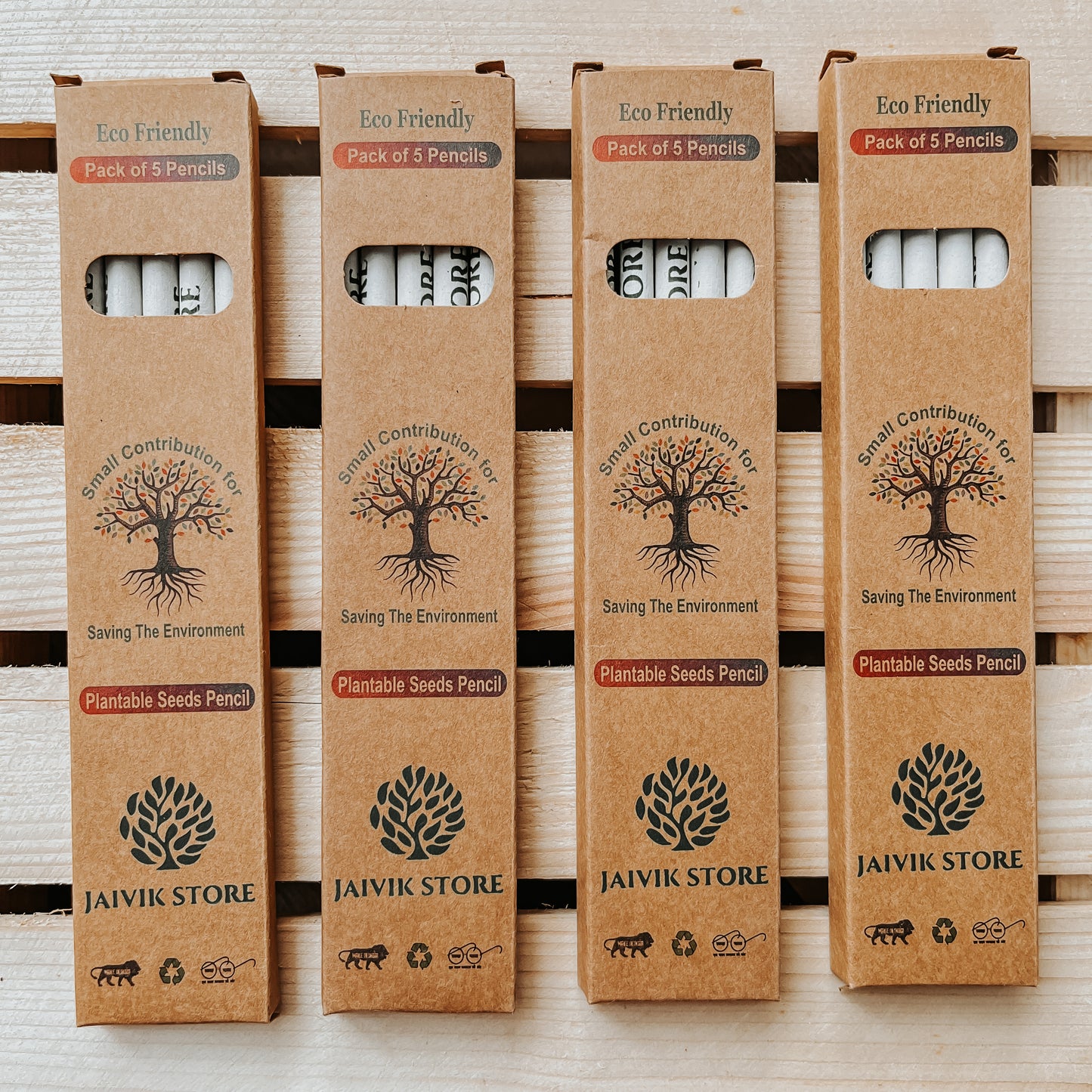 Jaivik Store Plantable Seed Pencils - Pack of 4 White 2B Pencils Made from Recycled Paper, Eco-Friendly