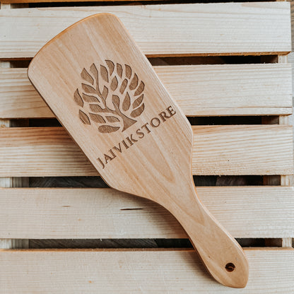 Jaivik Store Wooden Paddle Hair Brush - Back View Highlighting Smooth Wooden Design, Unisex & Eco-Friendly