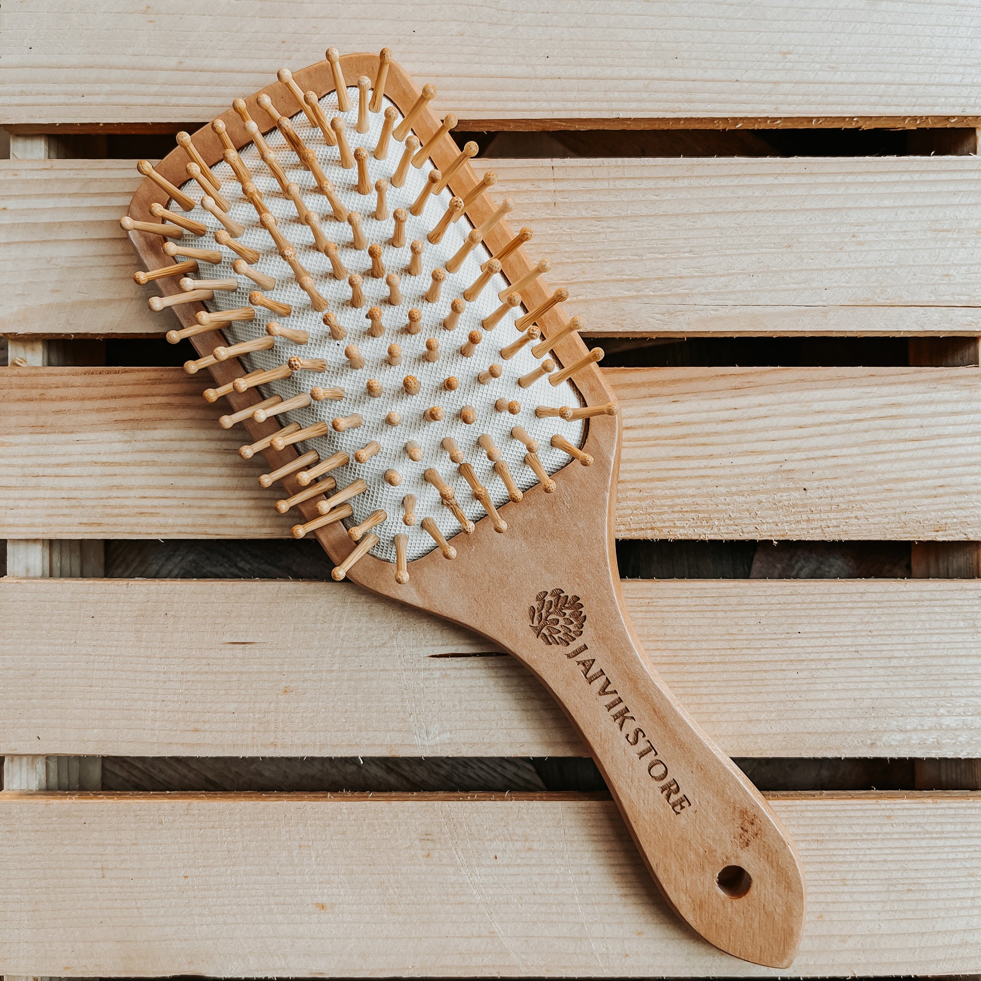 Jaivik Store Wooden Paddle Hair Brush - Front View with Bamboo Bristles for Frizz Control, Unisex & Eco-Friendly